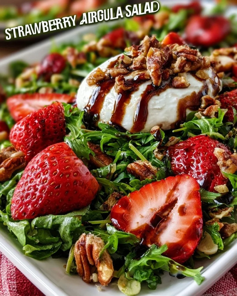Fresh Strawberry Arugula Salad with nuts and vinaigrette dressing